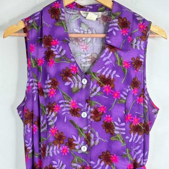 VTG 90s Impressions Maxi Dress M Purple Floral Collared Button Front Boho Retro - Picture 9 of 9